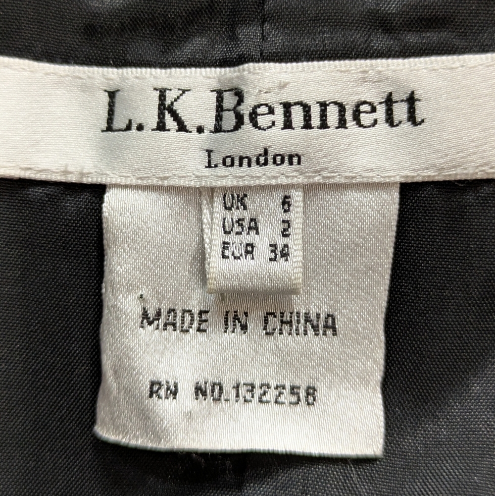 LK Bennett Black White Purple Square Fan Neck Short Sleeve Dress 2 - Picture 5 of 7